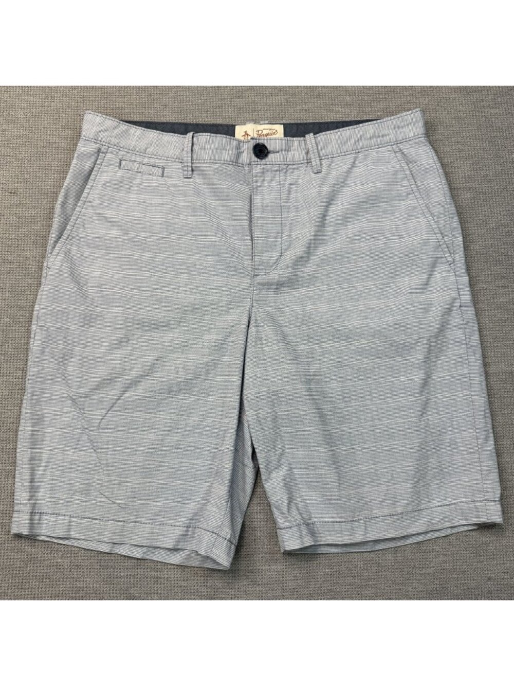Original Penguin Pinstriped Shorts Mens Sz 34 Flat-Front Blue White Munsingwear